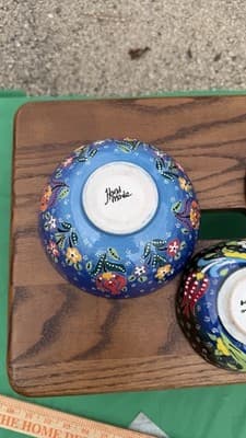 Set of 3 Handmade Turkish Kutahya Ceramic Bowls Colorful Floral 6” - Thumbnail 15