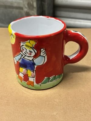 Hand Painted Christmas Mug Snowman Folk Art Red Ceramic Cup - Thumbnail 2