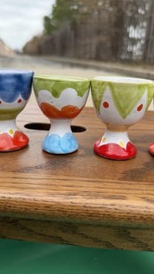 Set of 5 Italian Hand Painted Ceramic Egg Cups Nino Parrucca Ustica - Thumbnail 7