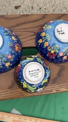Set of 3 Handmade Turkish Kutahya Ceramic Bowls Colorful Floral 6” - Thumbnail 16
