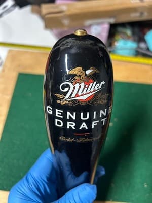 Miller Genuine Draft Beer Tap Handle Black Gold Draft Bar Knob Vintage - Thumbnail 3