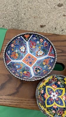 Set of 3 Handmade Turkish Kutahya Ceramic Bowls Colorful Floral 6” - Thumbnail 2