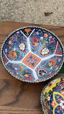 Set of 3 Handmade Turkish Kutahya Ceramic Bowls Colorful Floral 6” - Thumbnail 5