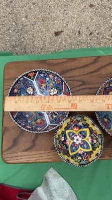 Set of 3 Handmade Turkish Kutahya Ceramic Bowls Colorful Floral 6” - Thumbnail 8