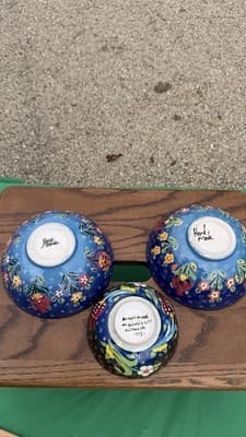 Set of 3 Handmade Turkish Kutahya Ceramic Bowls Colorful Floral 6” - Thumbnail 13