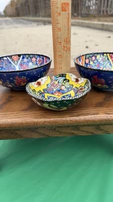 Set of 3 Handmade Turkish Kutahya Ceramic Bowls Colorful Floral 6” - Thumbnail 11