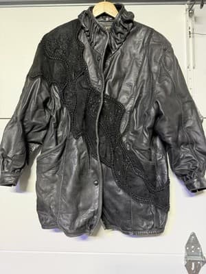 Norma Canada Vintage Black Leather Cargo Coat Women’s Medium Made in Canada