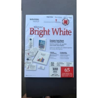 Wausau Paper Bright White Premium Card Stock 65lb 8.5x11 100 Sheets 90901