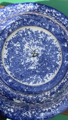 Blue Spongeware Farm Animal Serving Bowl Rustic Pottery 11.5 in - Thumbnail 5