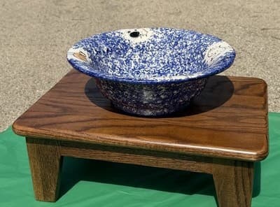 Blue Spongeware Farm Animal Serving Bowl Rustic Pottery 11.5 in