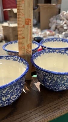 Set of 4 Blue Spongeware Farm Animal Bowls Rustic Pottery Cups - Thumbnail 16