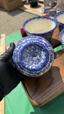 Set of 4 Blue Spongeware Farm Animal Bowls Rustic Pottery Cups - Thumbnail 18