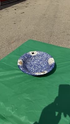 Blue Spongeware Farm Animal Serving Bowl Rustic Pottery 11.5 in - Thumbnail 8