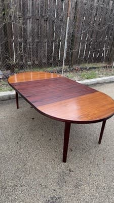 Vintage Danish Modern Expandable Oval Dining Table Rosewood Look