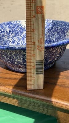 Blue Spongeware Farm Animal Serving Bowl Rustic Pottery 11.5 in - Thumbnail 4