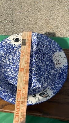 Blue Spongeware Farm Animal Serving Bowl Rustic Pottery 11.5 in - Thumbnail 3