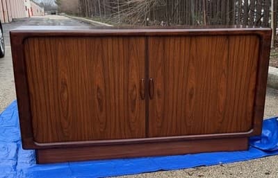 Vintage Dyrlund Danish Rosewood Cabinet Sideboard Tambour Doors