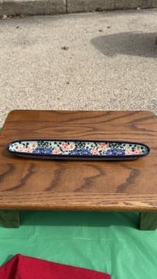 Polish Pottery Long Olive Relish Tray Unikat Floral Hand Made Poland