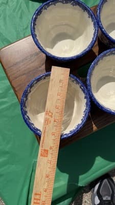 Set of 4 Blue Spongeware Farm Animal Bowls Rustic Pottery Cups - Thumbnail 13