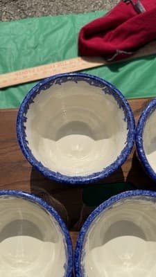 Set of 4 Blue Spongeware Farm Animal Bowls Rustic Pottery Cups - Thumbnail 12