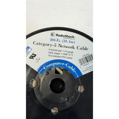 RadioShack 100ft Cat5 Network Cable 24AWG Solid Copper CMR In-Wall 278-0830 - Thumbnail 5