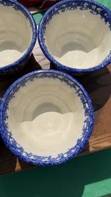 Set of 4 Blue Spongeware Farm Animal Bowls Rustic Pottery Cups - Thumbnail 10