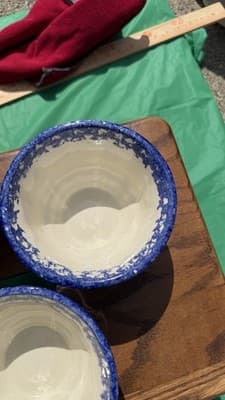 Set of 4 Blue Spongeware Farm Animal Bowls Rustic Pottery Cups - Thumbnail 11