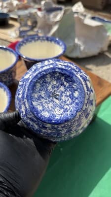 Set of 4 Blue Spongeware Farm Animal Bowls Rustic Pottery Cups - Thumbnail 19