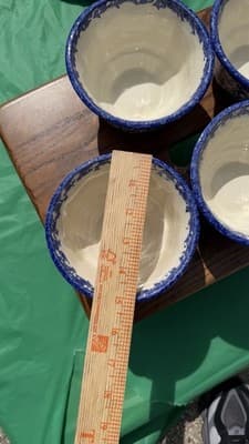 Set of 4 Blue Spongeware Farm Animal Bowls Rustic Pottery Cups - Thumbnail 14