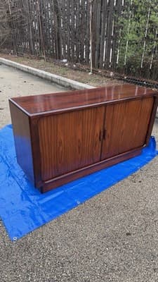Vintage Dyrlund Danish Rosewood Cabinet Sideboard Tambour Doors - Thumbnail 7