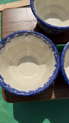 Set of 4 Blue Spongeware Farm Animal Bowls Rustic Pottery Cups - Thumbnail 9