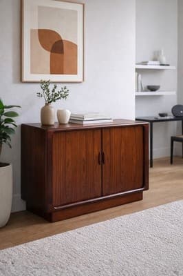 Vintage Dyrlund Danish Rosewood Cabinet Sideboard Tambour Doors - Thumbnail 3