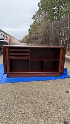 Vintage Dyrlund Danish Rosewood Cabinet Sideboard Tambour Doors - Thumbnail 12