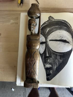 Pair of African Tribal Hand-Carved Wooden Figurines + Art Book –Vintage Folk Art - Thumbnail 6