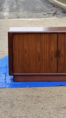 Vintage Dyrlund Danish Rosewood Cabinet Sideboard Tambour Doors - Thumbnail 4