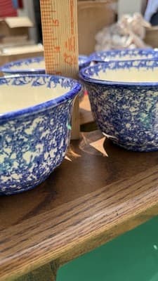 Set of 4 Blue Spongeware Farm Animal Bowls Rustic Pottery Cups - Thumbnail 15