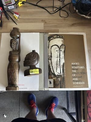 Pair of African Tribal Hand-Carved Wooden Figurines + Art Book –Vintage Folk Art - Thumbnail 13