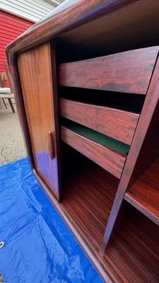 Vintage Dyrlund Danish Rosewood Cabinet Sideboard Tambour Doors - Thumbnail 22
