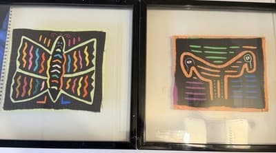 Handmade Framed Mola Textile Art – Set of 2 – Colorful Folk Embroidery