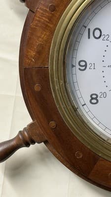 Nautical Ship Wheel Wall Clock Wooden Brass Quartz Ships Time 20” - Thumbnail 7