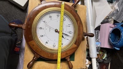 Nautical Ship Wheel Wall Clock Wooden Brass Quartz Ships Time 20” - Thumbnail 13