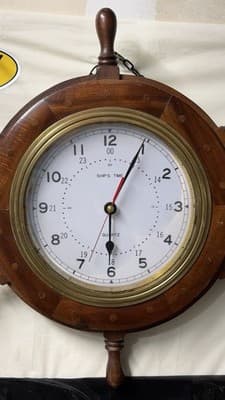 Nautical Ship Wheel Wall Clock Wooden Brass Quartz Ships Time 20” - Thumbnail 4