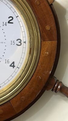 Nautical Ship Wheel Wall Clock Wooden Brass Quartz Ships Time 20” - Thumbnail 6