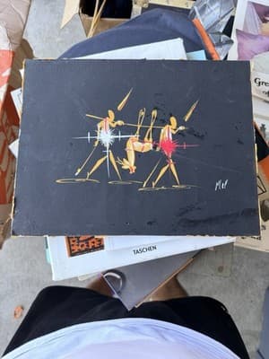 Mid-Century Modern Abstract Painting on Board – Signed “Mel” – African Tribal