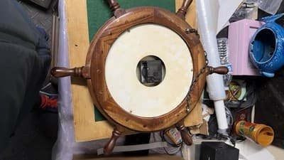 Nautical Ship Wheel Wall Clock Wooden Brass Quartz Ships Time 20” - Thumbnail 10