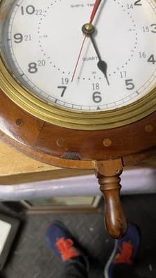 Nautical Ship Wheel Wall Clock Wooden Brass Quartz Ships Time 20” - Thumbnail 11