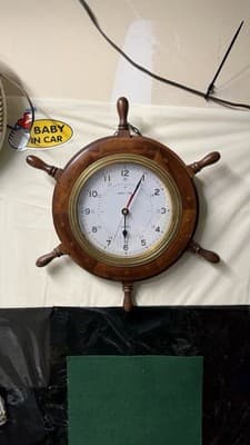 Nautical Ship Wheel Wall Clock Wooden Brass Quartz Ships Time 20” - Thumbnail 8