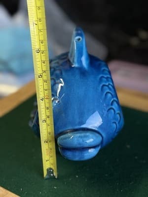 Rare Vintage Blue Pottery Fish Hanging Ashtray w/ Chain MCM Mid Century Modern - Thumbnail 9