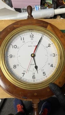 Nautical Ship Wheel Wall Clock Wooden Brass Quartz Ships Time 20” - Thumbnail 9