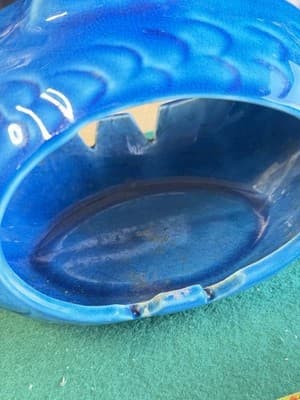 Rare Vintage Blue Pottery Fish Hanging Ashtray w/ Chain MCM Mid Century Modern - Thumbnail 5